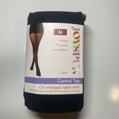 Joyspun Control Top Black Stockings/ Tights Size Med 2 Pair Shaping 60 Denier